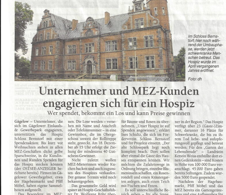 Unternehmer und MEZ-Kunden engagieren sich für ein Hospiz