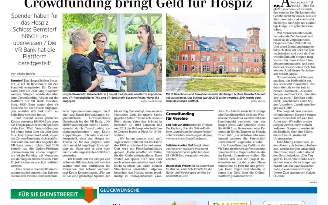 Crowdfunding bringt Geld für Hospiz