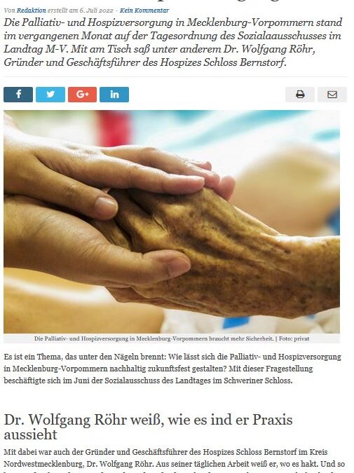 Sozialausschuss diskutierte über Palliativ- und Hospizversorgung in MV